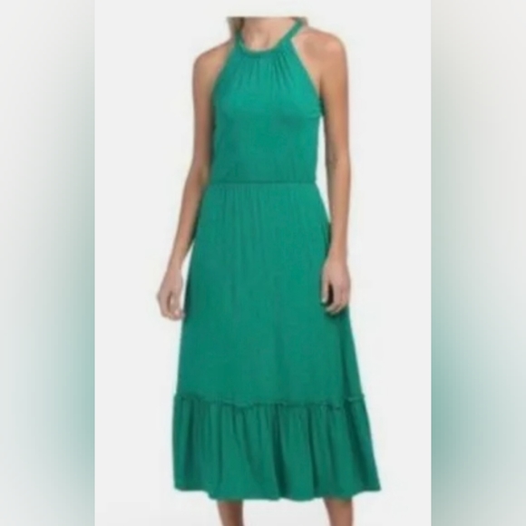 Cynthia Rowley Dresses & Skirts - NWOT Cynthia Rowley Halter Midi Dress Green Ruffle Stretchy S Pockets